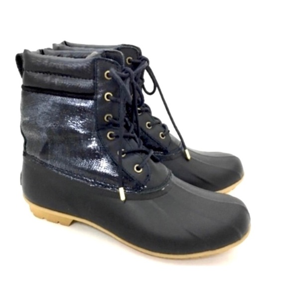 SAM Edelman Caldwell Winter Lace up Duck Boot in Metallic Black - Picture 4 of 8